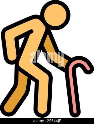 Icône de bâton de marche homme. Icône vectorielle de bâton de marche d'homme pour la conception de Web isolé sur fond blanc. Icône de bâton de marche d'homme, style de contour Illustration de Vecteur