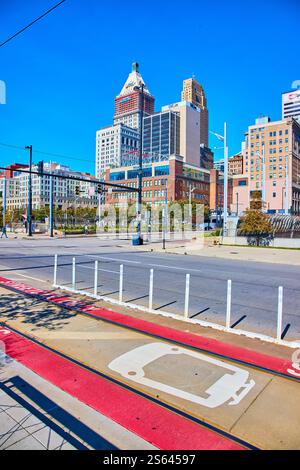 Gratte-ciel de Cincinnati et bus Lane Street View Banque D'Images