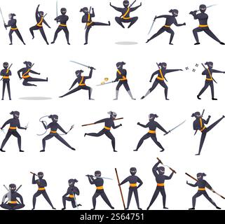 Icônes Ninja définies. Ensemble de dessins animés d'icônes vectorielles ninja pour la conception de sites Web. Icônes Ninja définies, style de dessin animé Illustration de Vecteur