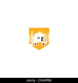 Design du logo de la société de déménagement. Logo Home avec symboles mobiles. Illustration de Vecteur