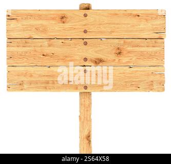Panneau de signalisation en bois, vue de face. Rendu 3D isolé sur fond blanc Banque D'Images