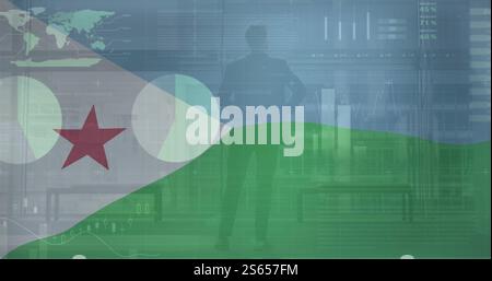 Image de traitement de données financières sur drapeau de djibouti Banque D'Images