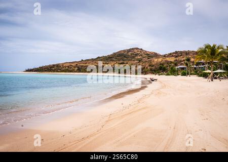 Virgin Gorda, BVI - 22 mars 2018 : plage privée à Oil Nut Bay, le complexe de luxe exclusif des Caraïbes. Banque D'Images