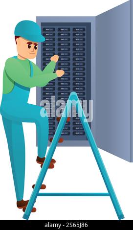 Icône du panneau de tension de correction manuelle. Dessin animé de l'icône de vecteur de panneau de tension fixe de l'homme pour la conception Web isolé sur fond blanc. Icône de panneau de tension de correction d'homme, style de dessin animé Illustration de Vecteur