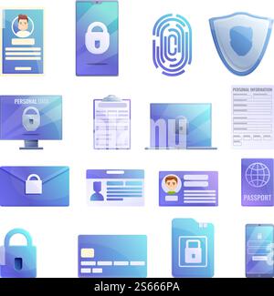 Icônes d'informations personnelles définies. Ensemble de dessins animés d'icônes de vecteur d'informations personnelles pour la conception de sites Web. Icônes d'informations personnelles définies, style de dessin animé Illustration de Vecteur