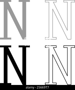 Nu symbole grec lettre majuscule majuscule police icône contour set noir gris couleur vectoriel illustration style plat image simple. Nu symbole grec lettre majuscule majuscule majuscule icône contour set noir gris couleur vectorielle illustration de style plat Illustration de Vecteur