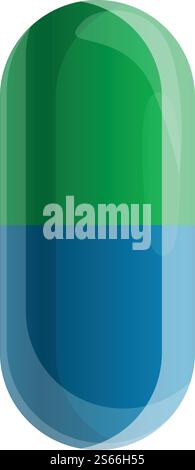 Icône de capsule bleue verte. Dessin animé de l'icône de vecteur capsule bleu vert pour la conception de Web isolé sur fond blanc. Icône de capsule bleue verte, style de bande dessinée Illustration de Vecteur