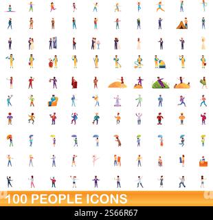 100 icônes de personnes définies. Illustration de dessin animé de 100 icônes de personnes ensemble de vecteur isolé sur fond blanc. 100 icônes de personnes définies, style de dessin animé Illustration de Vecteur