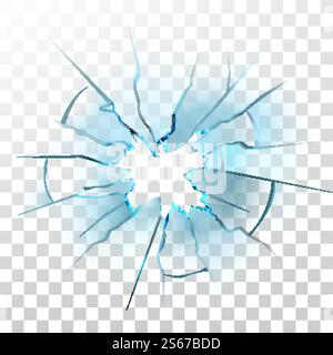 Fenêtre en verre brisé vecteur de trou de balle brisé. Pare-brise de voiture écrasé, verre transparent endommagé et brisé. Destruction matériau texture disposition transparente illustration 3D réaliste. Fenêtre en verre brisé vecteur de trou de balle cassé Illustration de Vecteur