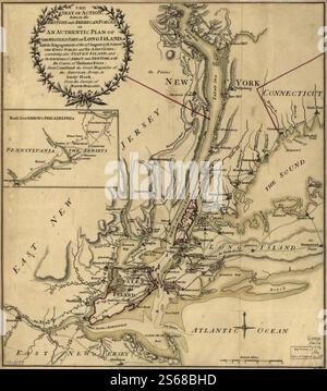Le siège de l'action, entre les forces britanniques et américaines ; ou, un plan authentique de la partie ouest de long Island, avec l'engagement du 27 août 1776 entre les forces du roi et les Américains : contenant également Staten Island, et les environs d'Amboy et de New York, avec le cours de Hudsons River, de Courtland, le grand magazine de l'armée américaine, à Sandy Hook, 1776 par Holland Samuel, Robert Sayer et John Bennett (firme) Banque D'Images