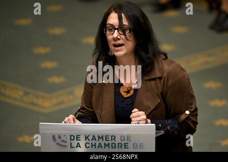 Bruxelles, Belgique. 16 janvier 2025. Farah Jacquet de PTB photographiée lors d'une session plénière de la Chambre au Parlement fédéral à Bruxelles le jeudi 16 janvier 2025. BELGA PHOTO DIRK WAEM crédit : Belga News Agency/Alamy Live News Banque D'Images