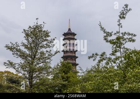 Grande pagode historique entourée de verdure dans le jardin botanique de Richmond Banque D'Images