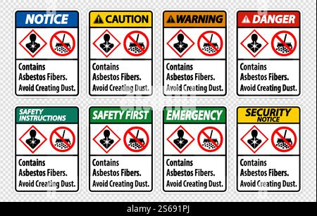 L'étiquette contient des fibres d'amiante, éviter de créer de la poussière Illustration de Vecteur