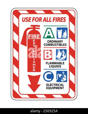 Extincteur à utiliser sur tous les incendies panneau sur fond blanc, illustration vectorielle Illustration de Vecteur