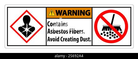 L'étiquette d'avertissement contient des fibres d'amiante, éviter de créer de la poussière Illustration de Vecteur