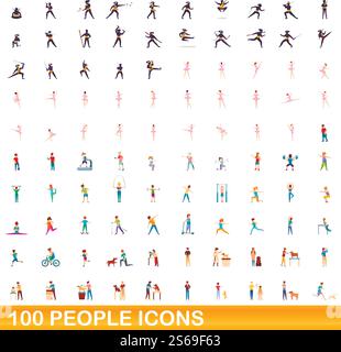 100 icônes de personnes définies. Illustration de dessin animé de 100 icônes de personnes ensemble de vecteur isolé sur fond blanc. 100 icônes de personnes définies, style de dessin animé Illustration de Vecteur