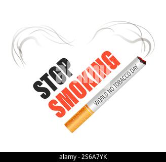 Arrêt de cigarette icône isolée fumer monde pas de vecteur de jour du tabac nicotine fumée poumons cancer risque de cesser de dépendance emblèmes nocifs d'habitude ou logo de soins de santé et de pollution de l'air interdit ou restriction. Arrêtez de fumer monde pas de tabac jour isolé icône cigarette Illustration de Vecteur