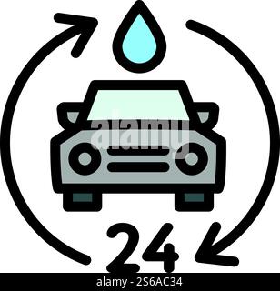 icône de lavage de voiture 24 heures. Icône vectorielle de lavage de voiture de 24 heures pour la conception de Web isolé sur fond blanc. icône de lavage de voiture 24 heures, style de contour Illustration de Vecteur