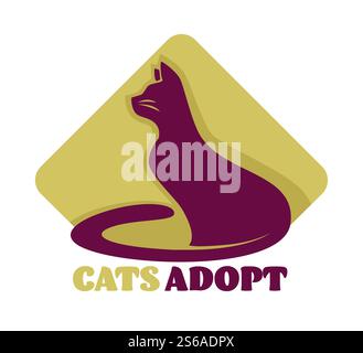 Animaux abris chats adoptent l'icône isolée soin et amour vecteur mammifère ramenant à la maison charité et domestication Kitty ou félin emportant à l'emblème de la famille ou logo espèces domestiques avec moustaches queue et fourrure. Chats adoption isolé Icon refuge animal soins et amour Illustration de Vecteur