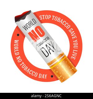 Arrêt de cigarette icône isolée fumer monde pas de vecteur de jour du tabac nicotine fumée poumons cancer risque de cesser de dépendance emblèmes nocifs d'habitude ou logo de soins de santé et de pollution de l'air interdit ou restriction. Pas de jour de tabac arrêter de fumer cigarette icône isolée Illustration de Vecteur