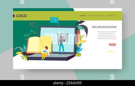 L'éducation en ligne à distance commence à apprendre le livre vectoriel de modèle de page Web ou de manuel et de site Internet portable diplôme de service recevant des connaissances d'étude de sujets ou des cours de développement personnel. Modèle de page Web d'éducation en ligne apprentissage à distance Illustration de Vecteur