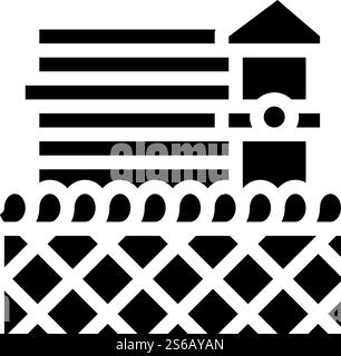 vecteur d'icône de glyphe de bâtiment de prison. panneau de construction de prison. illustration noire du symbole de contour isolé. illustration vectorielle d'icône de glyphe de bâtiment de prison isolée Illustration de Vecteur