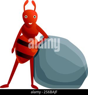 Fourmi près de l'icône de pierre. Dessin animé de fourmi près de l'icône de vecteur de pierre pour la conception de Web isolé sur fond blanc. Fourmi près de l'icône de pierre, style de bande dessinée Illustration de Vecteur
