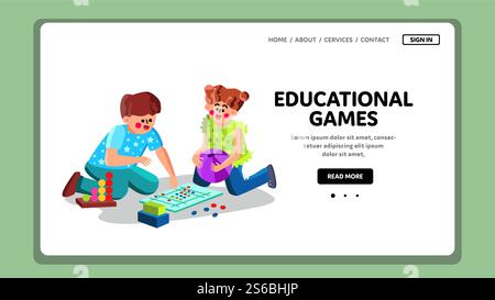 Jeux éducatifs Jouez petit garçon et fille vecteur. Enfants jouant à des jeux éducatifs de bureau et à une balle sur le sol. Personnages préscolaires apprendre et apprécier ensemble Web Flat illustration de dessin animé. Jeux éducatifs Jouez petit garçon et fille vecteur Illustration de Vecteur