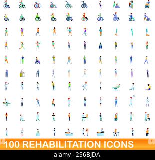 100 icônes de réhabilitation définies. Illustration de dessin animé de 100 icônes de réhabilitation ensemble de vecteur isolé sur fond blanc. 100 icônes de réhabilitation définies, style de dessin animé Illustration de Vecteur