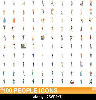 100 icônes de personnes définies. Illustration de dessin animé de 100 icônes de personnes ensemble de vecteur isolé sur fond blanc. 100 icônes de personnes définies, style de dessin animé Illustration de Vecteur