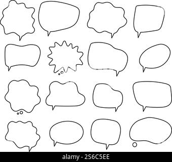 Bulles de parole linéaires. Scribe formes rondes pour la collection de vecteur de conversation bulle de magazine de bande dessinée. Illustration message vocal à contour linéaire, boîte de dialogue à bulles comiques. Bulles de parole linéaires. Scribe formes rondes pour la collection de vecteur de conversation bulle de magazine de bande dessinée Illustration de Vecteur