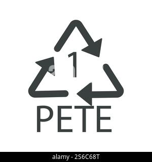 Code de recyclage de polyéthylène PETE, symbole de recyclage en plastique, triangle et flèches, vecteur d'icône isolé. Matériau recyclable, code d'identification de résine. Emblème de l'écologie, protection de l'environnement. Code de recyclage du plastique, 1 symbole de recyclage PETE, icône isolée Illustration de Vecteur