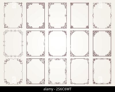 Cadres calligraphiques. Bordures coins cadres ornées pour la collection de dessins vectoriels classiques floraux de certificat. Illustration de la carte de bordure en filigrane, cadre rectangulaire floral. Cadres calligraphiques. Bordures coins cadres ornées pour la collection de dessins vectoriels classiques floraux de certificat Illustration de Vecteur