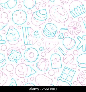 Motif desserts. Enfants délicieux nourriture gâteaux sucrés biscuits gelée crème glacée Lollipop cupcakes vecteur sans couture fond. Illustration de gâteau de nourriture de dessert et sucette, bonbons sucrés et cupcake. Motif desserts. Enfants délicieux nourriture gâteaux sucrés biscuits gelée crème glacée Lollipop cupcakes vecteur sans couture fond Illustration de Vecteur