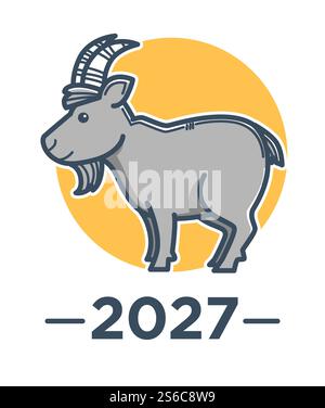 Nouvel an chinois 2027 de chèvre, vecteur d'icône isolé de signe astrologique. Animal symbolique et culture orientale, mammifère de bétail avec cornes. RAM et tradition asiatique de vacances, calendrier lunaire et horoscope. Symbole de chèvre, nouvel an chinois de 2027, icône isolée Illustration de Vecteur