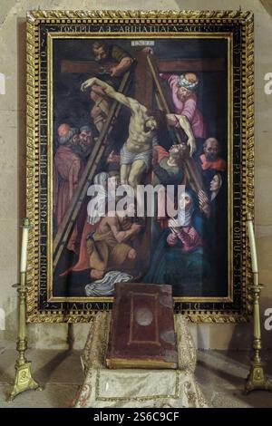 Chapelle Altamirano, retable de la descente du XVIe siècle dans l'église de Santa Maria la Mayor de Trujillo, Caceres, Estrémadure, Espagne, UE. Banque D'Images
