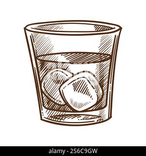 Boisson écossaise, whisky, cola et glaçons vecteur d'esquisse isolé. Verre avec coke et boisson alcoolisée, cocktail bar, mélange d'ingrédients. Rafraîchissement cool dessin, boire et fête, célébration. Whisky, cola et glaçons dans un croquis isolé en verre Illustration de Vecteur