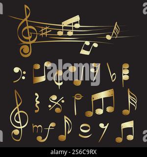 Note de musique en or de collection vectorielle de set. Illustration de note musicale et clé, symbole classique pour la mélodie. Note de musique en or de collection vectorielle de set Illustration de Vecteur