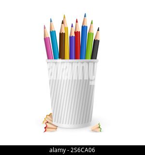 Crayons de couleur vectoriels réalistes en verre isolés sur fond blanc. Illustration de crayon de couleur pour le dessin, crayon de créativité. Crayons de couleur vectoriels réalistes en verre isolés sur fond blanc Illustration de Vecteur