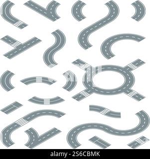 Route isométrique. Eléments de rue pour la carte de la circulation urbaine piétonne croisement de routes marquage de la jonction vecteur de mouvement circulaire. Illustration d'un carrefour asphalté, d'un croisement et d'une jonction. Route isométrique. Eléments de rue pour la carte de la circulation urbaine piétonne croisement de routes marquage de la jonction vecteur de mouvement circulaire Illustration de Vecteur