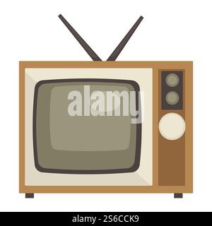 Appareil électrique, téléviseur avec antenne des années 60, dispositif rétro dans l'écran isolé de style des années 1960 avec vecteur de commutateur de canal. Télévision pour salon, technologie ancienne. Regardez un film ou une vidéo. Téléviseur avec objet isolé d'antenne, ancien appareil de style des années 1960 Illustration de Vecteur