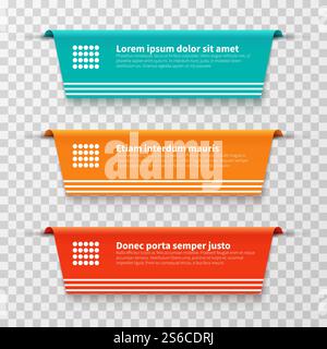 Bannières infographiques, étiquettes de couleur vectorielles isolées sur fond transparent. Illustration de la bannière d'étiquette et de l'étiquette en papier. Bannières infographiques, étiquettes de couleur vectorielles isolées sur fond transparent Illustration de Vecteur