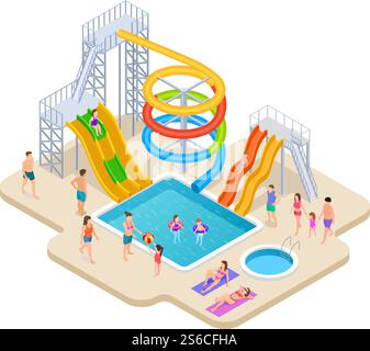 Parc aquatique isométrique. Aquapark enfants toboggan aquatique loisirs activités d'été piscine jeux de loisirs parc aquatique vecteur. Illustration de toboggan aquapark, toboggan aquatique et parc aquatique. Parc aquatique isométrique. Aquapark enfants toboggan aquatique loisirs activités d'été piscine jeux de loisirs parc aquatique vecteur Illustration de Vecteur