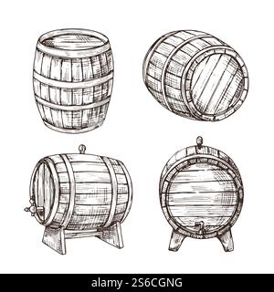 Esquisser des barillets. Fûts de chêne de whisky. Baril de vin en bois dans le style de gravure vintage. Bar, pub et brasserie vecteur signe isolé. Illustration de bois de fût, boisson vinicole et fût de whisky. Esquisser des barillets. Fûts de chêne de whisky. Baril de vin en bois dans le style de gravure vintage. Bar, pub et brasserie vecteur signe isolé Illustration de Vecteur