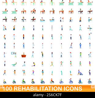 100 icônes de réhabilitation définies. Illustration de dessin animé de 100 icônes de réhabilitation ensemble de vecteur isolé sur fond blanc. 100 icônes de réhabilitation définies, style de dessin animé Illustration de Vecteur