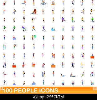 100 icônes de personnes définies. Illustration de dessin animé de 100 icônes de personnes ensemble de vecteur isolé sur fond blanc. 100 icônes de personnes définies, style de dessin animé Illustration de Vecteur