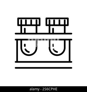 Icône de ligne isolée de tubes à essai chimiques, équipement de laboratoire, vecteur de flacons d'expérience. Chimie ou médecine, analyses de sang, récipients de laboratoire en verre. Biologie et pharmacie, échantillons de microanalyse. Tubes ou flacons, équipement de laboratoire de test chimique, icône linéaire isolée Illustration de Vecteur