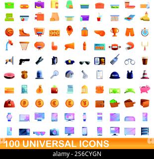 jeu d'icônes universelles de 100. Illustration de dessin animé de 100 icônes universelles ensemble de vecteur isolé sur fond blanc. 100 icônes universelles définies, style de dessin animé Illustration de Vecteur