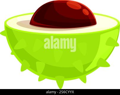 Icône en forme de châtaigne à moitié coupée. Dessin animé de l'icône vectorielle à moitié coupée de châtaigne pour la conception de Web isolé sur fond blanc. Icône de châtaignier à moitié coupée, style de bande dessinée Illustration de Vecteur