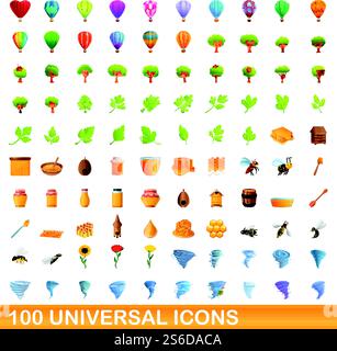 jeu d'icônes universelles de 100. Illustration de dessin animé de 100 icônes universelles ensemble de vecteur isolé sur fond blanc. 100 icônes universelles définies, style de dessin animé Illustration de Vecteur